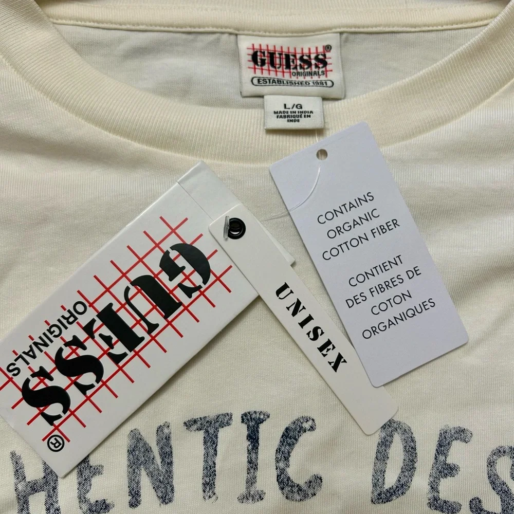 Guess Cream Short Sleeve Tee with Red Logo - Picture 2 of 4